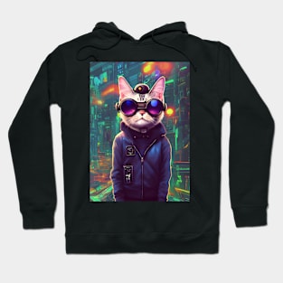Cool Japanese Techno Cat In Japan Neon City Hoodie